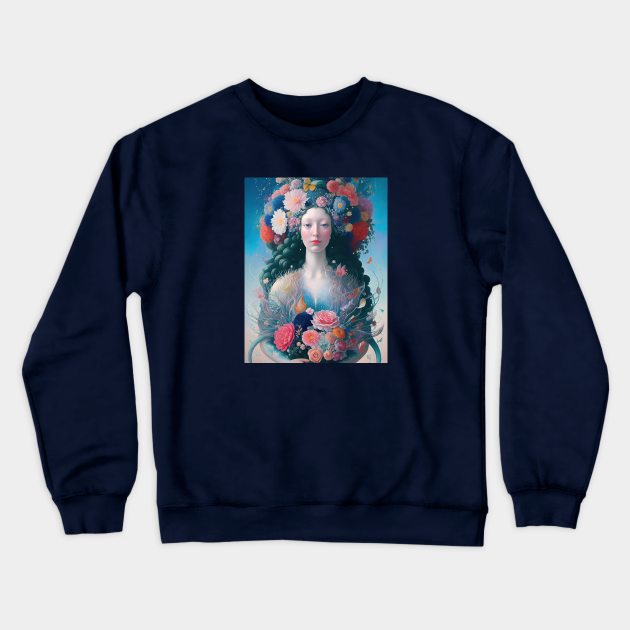 Renaissance mermaid with flowers Crewneck Sweatshirt by AnnArtshock